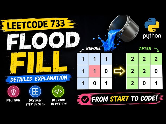 Leetcode problem 733 || FLOOD FILL || type graph || BFS || detailed explanations 
