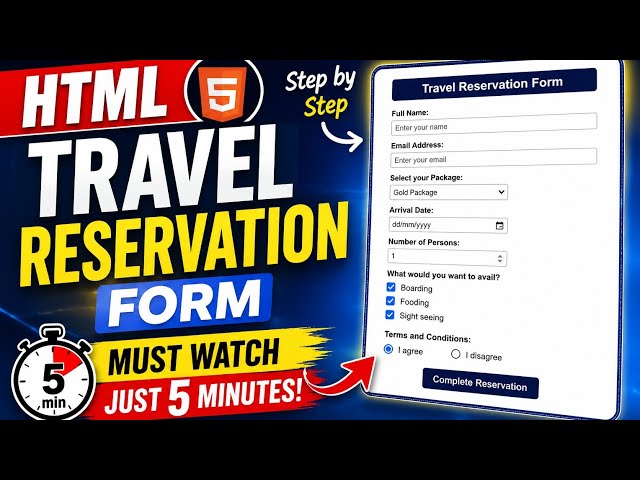 HTML Travel Reservation Form | Complete Code in 5 Minutes  #pu #html @CodingWithLAIBAZAHOOR  #foryou