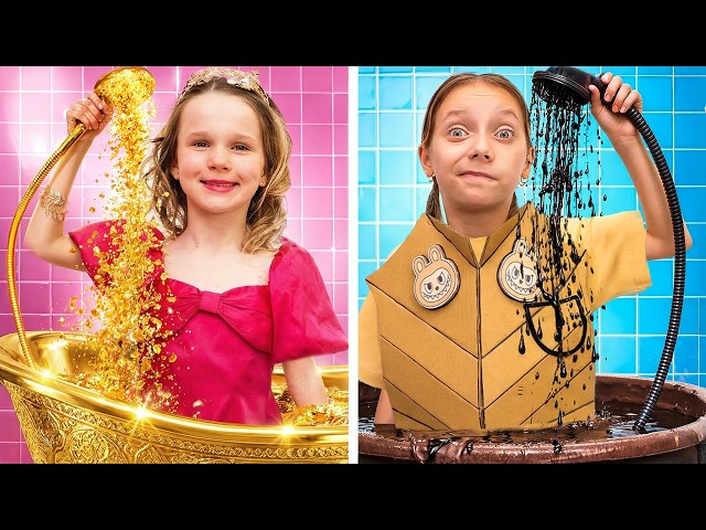 Luxury vs Cardboard Morning Routine & Fun School Day for Kids