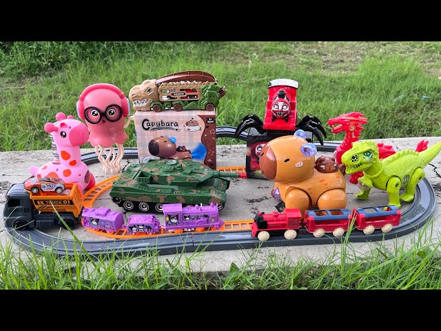 Unboxing dan merakit mainan kereta Choochoocharles, Kereta api, Dinosaurus, Tank, Truck, Capybara 