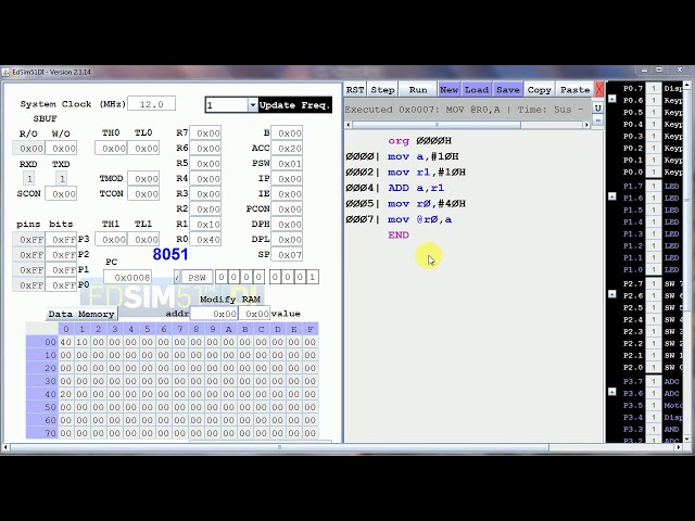 8 bit Addition and Subtraction in edisim software of 8051 mc