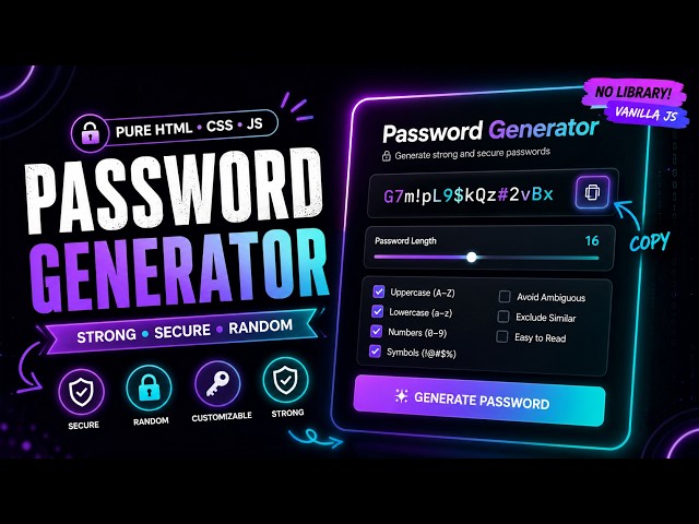 Build a Password Generator with HTML, CSS & JavaScript Glassmorphism UI + Strength Meter