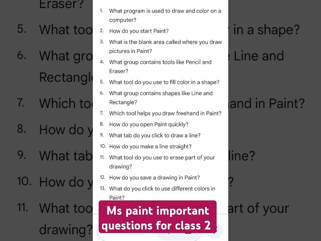 Ms Paint questions and answers | computer for class 2|