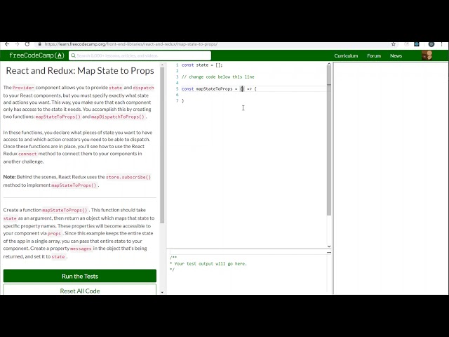 FCC: React and Redux Map State to Props (5)