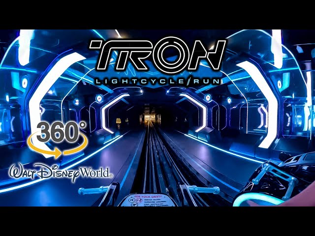 VR 360 5K TRON Lightcycle Run Roller Coaster On Ride POV with Queue Walt Disney World 2023 03 12
