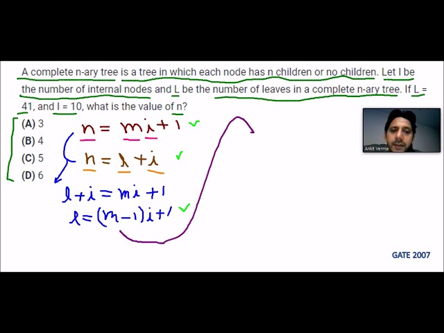 What is the value of n? | Tree | Data Structure (DS) | GATE 2007