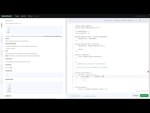 Staircase usando JavaScript - HackerRank - PB-BR