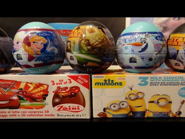 12 Minions Frozen Cars Star Wars Surprise Eggs Opening #77