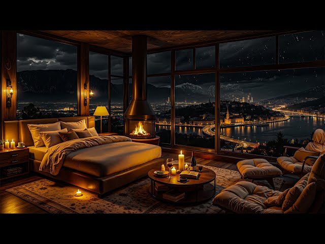 Sweet Jazz Background Music In A Cozy Bedroom - Soothing Jazz And Fireplace Sounds To Relieve Stress