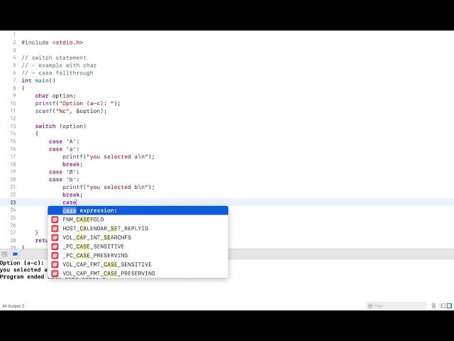 C Tutorial 12: The switch Statement (char)