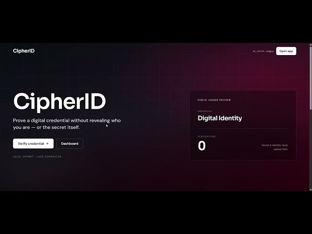 CipherID | Confidential Digital ID — Full Demo & Lace Wallet Integration (Midnight DApp)