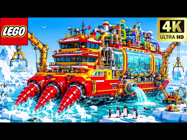 GIANT LEGO Technic Ship with MEGA DRILLS DESTROYS Icebergs! | Lego Funny Experiment