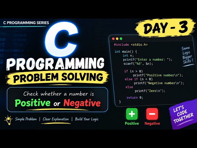 Day 3 | C Problem Solving 🔥 | Check Whether a Number is Positive or Negative | C Programming