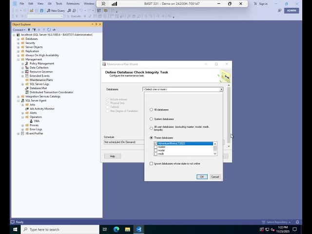 Creating a database maintenance plan