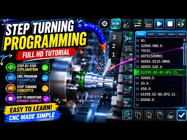 CNC Step Turning Program Tutorial | CNC Lathe Simulation | Easy G-Code 🔥