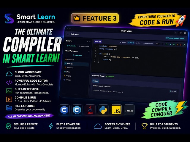 Smart Learn Feature 3 🔥 | Your Complete Coding Environment | C, C++, Java, Python & More