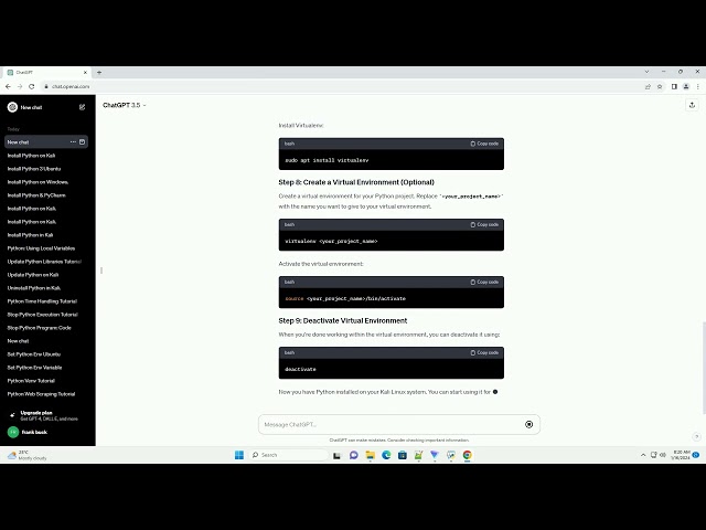 install python kali linux terminal