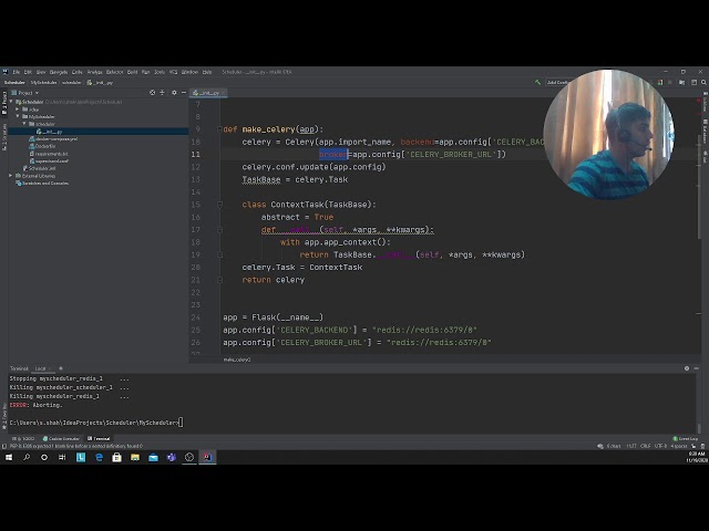 Implementing a Scheduler in python using Celery Beat & Redis  with Docker Container