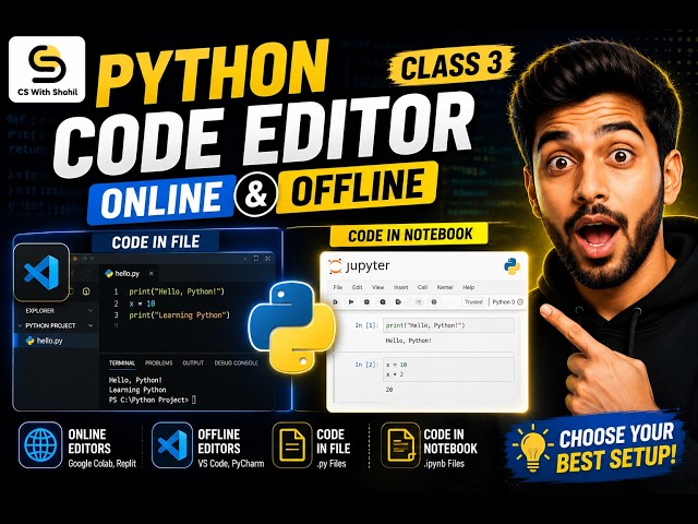 class 3 python code editor online & Offline code in file and Notebook