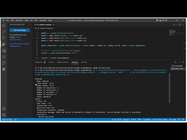 4.2: Solving problems using Pyomo - simple example (concluded)