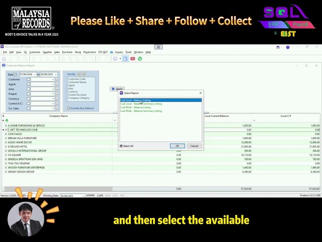 📊 How to Preview Customer Balance Report in SQL Accounting