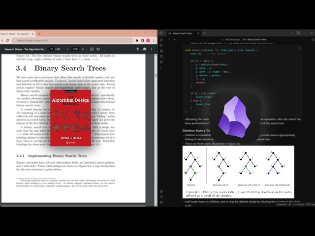 ASMR Typing (No Talking) | Binary Search Trees - Algorithm Design Manual Chapter 3.4 | Obsidian.md.