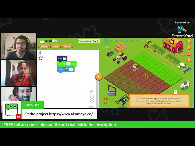 LIVE: Hour of Code with Otto DIY robot new online coding farm game with blockly in the CS week