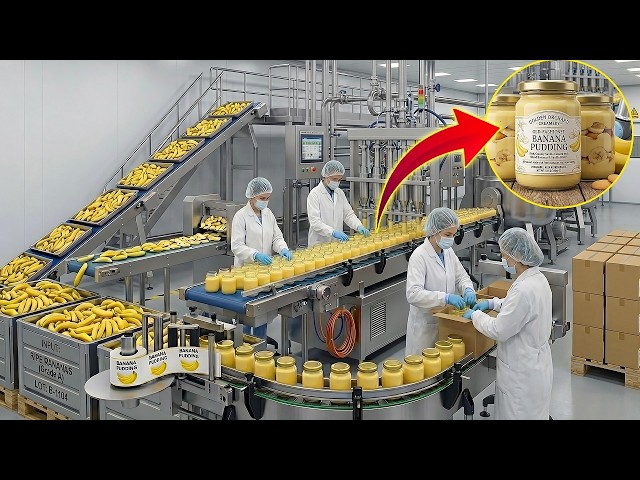 Production Process Of Banana Pudding In A Modern Factory | factory automation