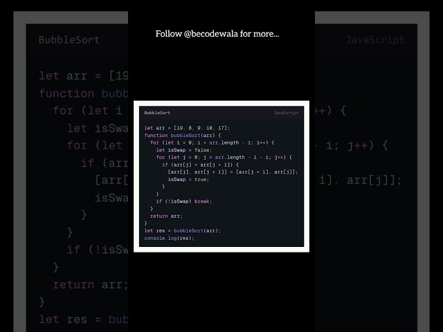 “Bubble Sort in JavaScript 🔥 Explained in 30 Seconds!”