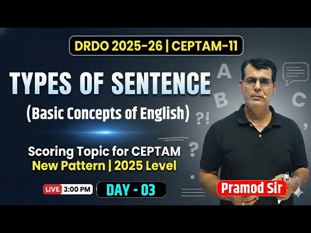 Complete English for DRDO CEPTAM 11 | Day 03 | Types of Sentence | Basic Concept of English | #drdo