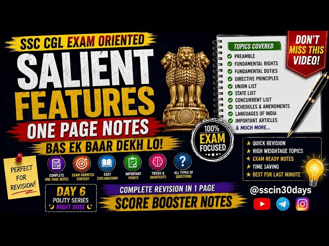 Day 6 | Salient Features Short Notes For SSC CGL 2026