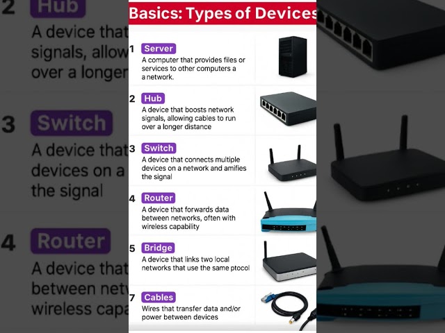 Networking Basics: 7 Essential Devices Explained (Server, Router, Switch, Hub & More)