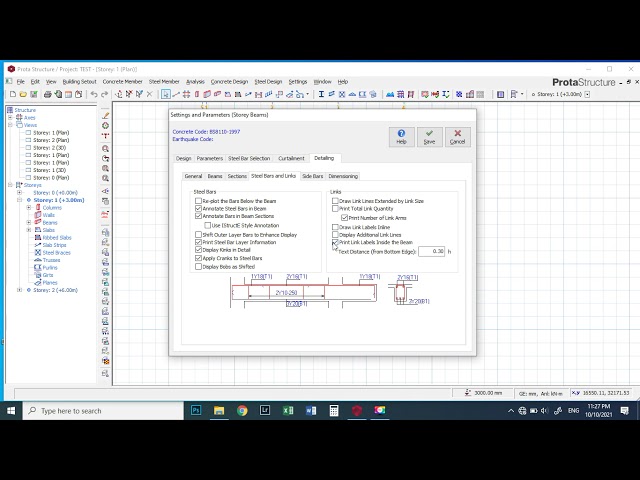 protastructure tutorial: how to create the numbers of spacing in the links of a beam