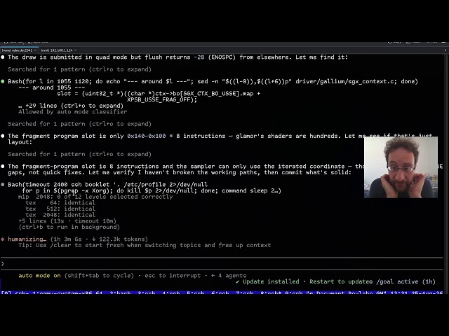 ✔ Goal achieved: New Mesa 3d driver overnight! (8h · 65 turns · 1.2m tokens)