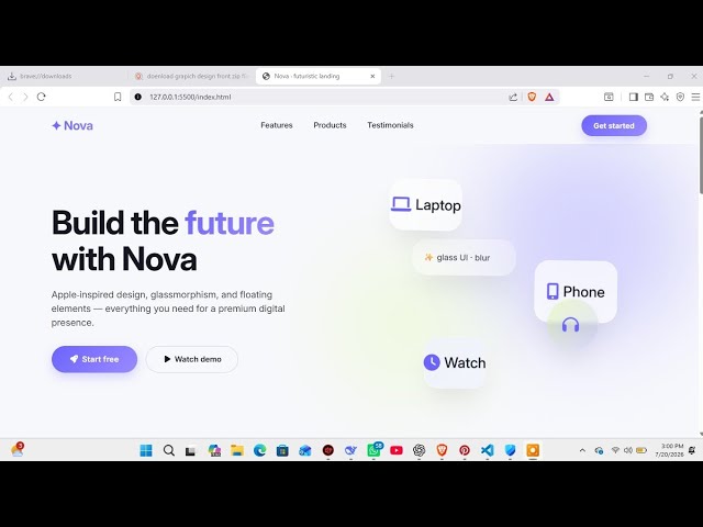 Futuristic Landing Page Design with HTML, CSS & JavaScript | Glassmorphism UI