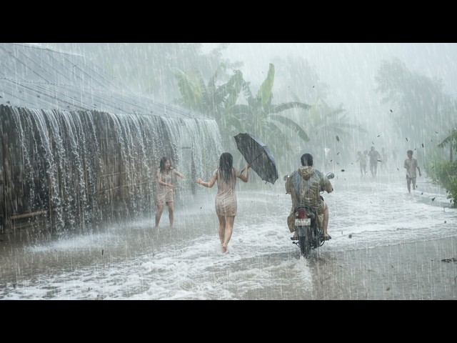 Heavy rain and thunderstorms hit the green and beautiful mountainous countryside | Sleep Therapy