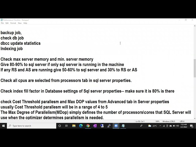 Sql DBA Batch 42 Class 129 Performance Tuning