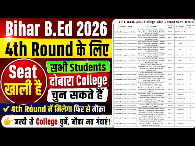 Bihar B.Ed. 4th Round College Counseling, Bihar B.Ed. First Year Class, Bihar B.Ed. 2026 Admissio...