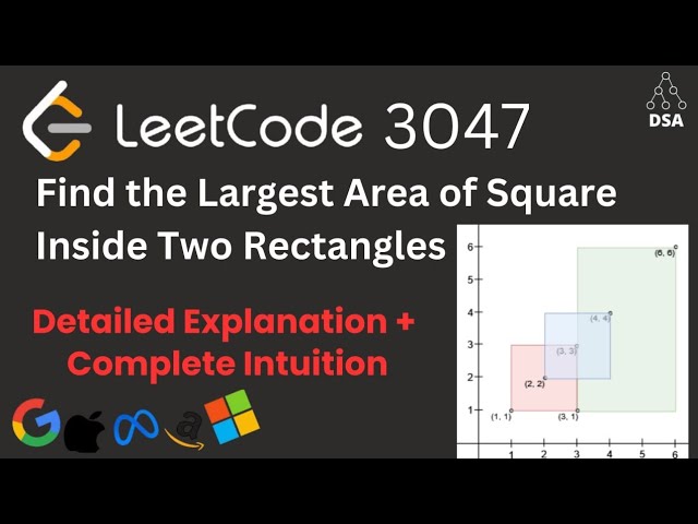 Find the Largest Area of Square Inside Two Rectangles | LeetCode 3047 | Medium | Optimal Approach