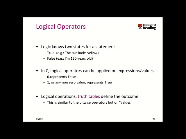 Week 3-1-1 Logical Operators: Basics of the C programming language