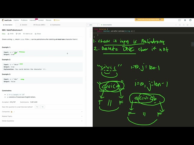 Valid Palindrome II - LeetCode 680 - Java