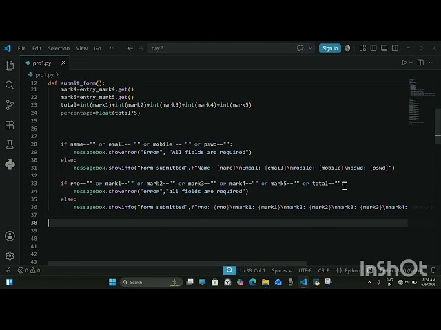 Print total marks and percentage using python #edit #coding #software#python