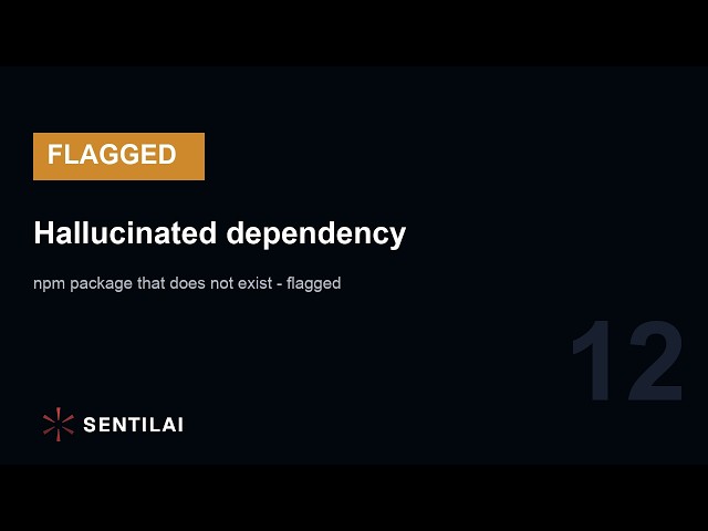 npm install for a package that doesn't exist — hallucinated dependency flagged