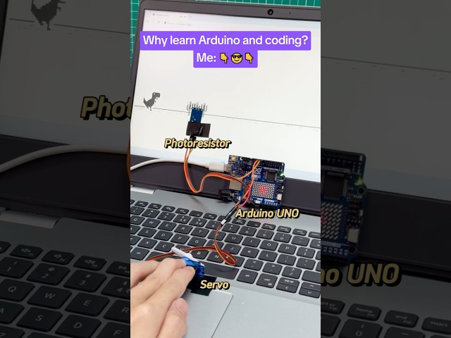 Watch Arduino Crush the Chrome Dino Game! Photoresistor and Servo #diy #chrome #dino #robotics