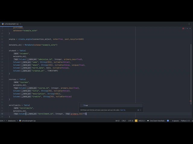 Create Models and Schema in MSQL SERVER using SQLAlchemyCore