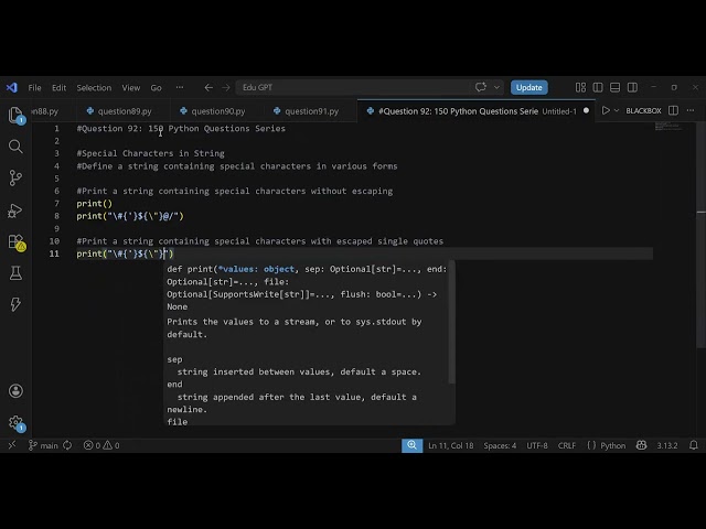 (92) Python Special Characters in Strings | Escape Sequences Tutorial | 150 Python Questions