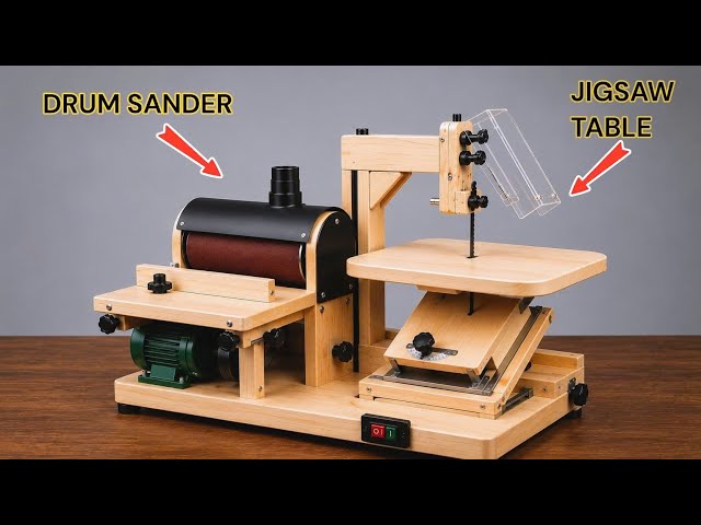 Crazy DIY Woodworking Machine | Jigsaw Table, Drill, Drum & Disc Sander from an Old Motor
