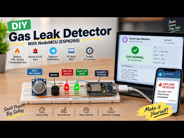 DIY Gas Leak Detector 🚨 | MQ-2 + ESP8266 | Easy Project