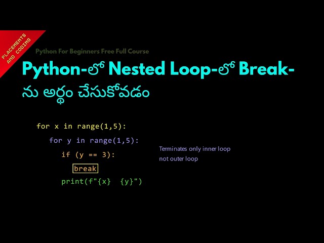 Understanding Break in Nested Loop in Python || Telugu || Lesson 60 || Python For Beginners ||