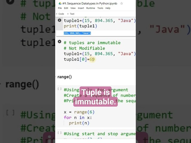 Tuple is immutable #coding #python #pythonprogramming #tuples